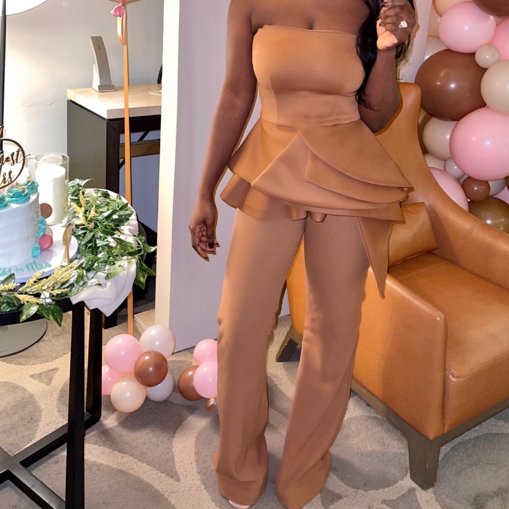 Nude Ruffle Pants Suit